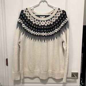 Cream and Gray Fair Isle Crewneck Sweater